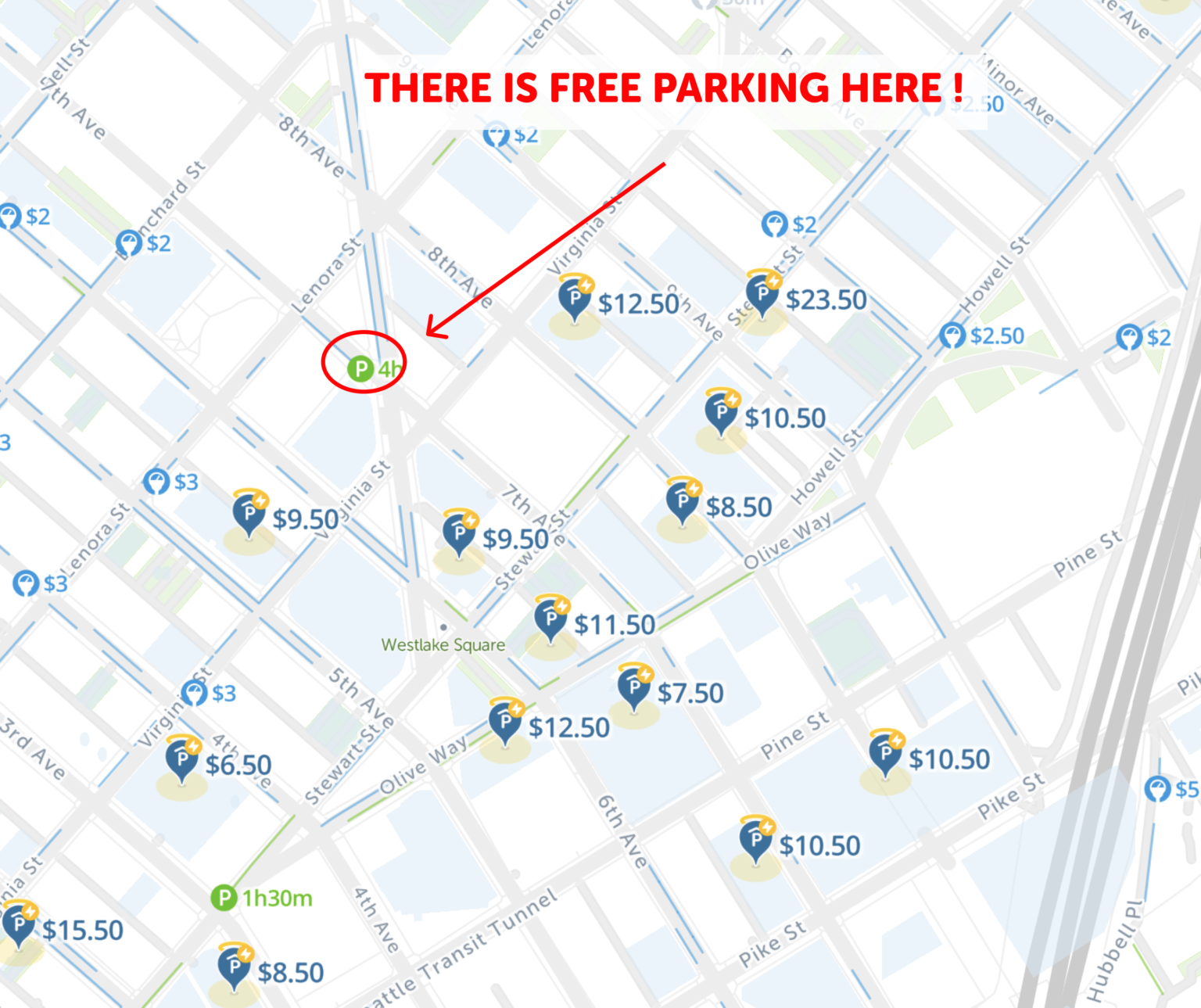 2024 Map of Free Parking in Seattle SpotAngels