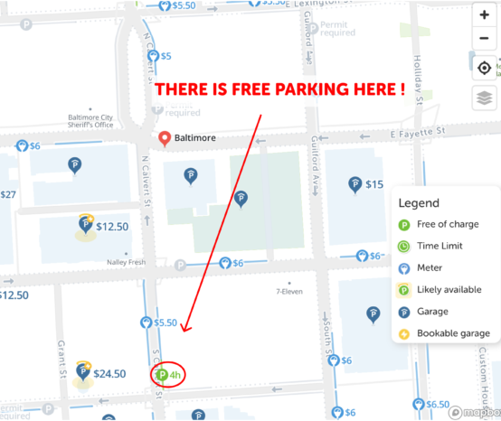 2024 : Map of Free Parking in Baltimore - SpotAngels