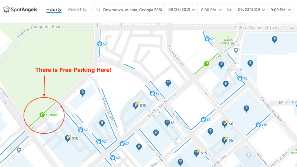 2024 Map Of Free Parking In Atlanta GA SpotAngels   Atlanta Ga Free Parking 1024x575 