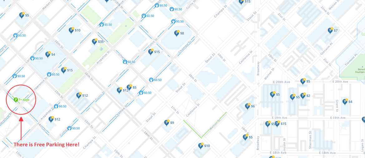 denver free parking map