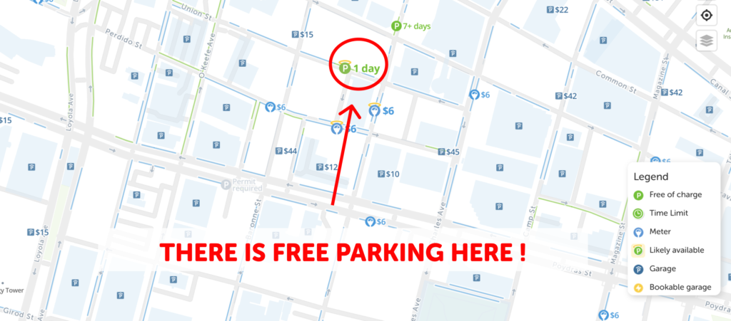 2024 : Map of Free Parking in New Orleans, LA - SpotAngels