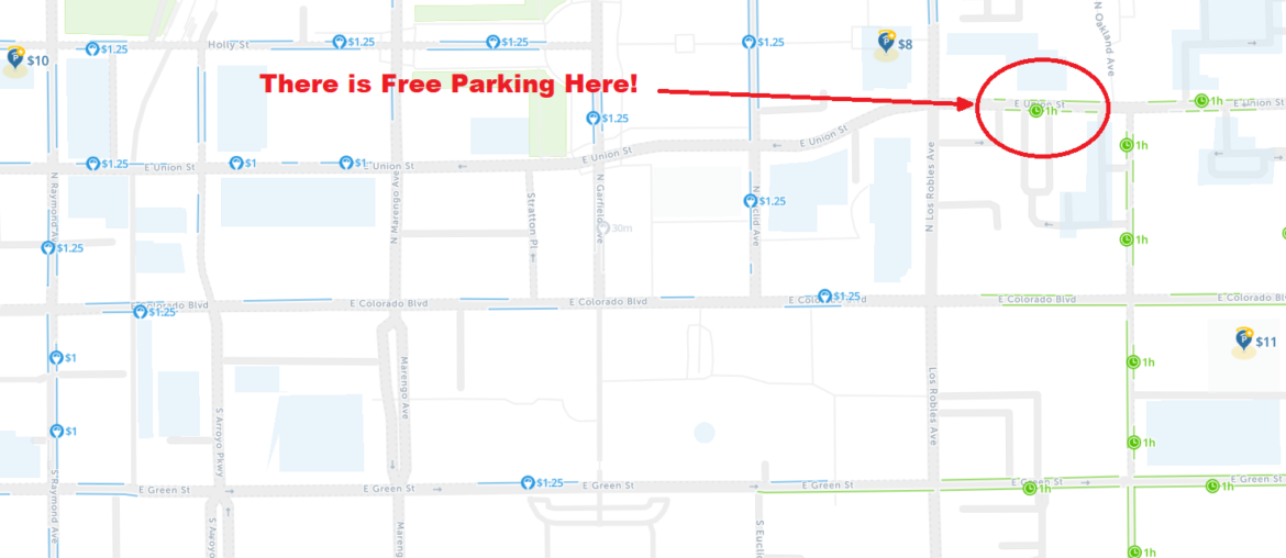 free parking in pasadena parking map