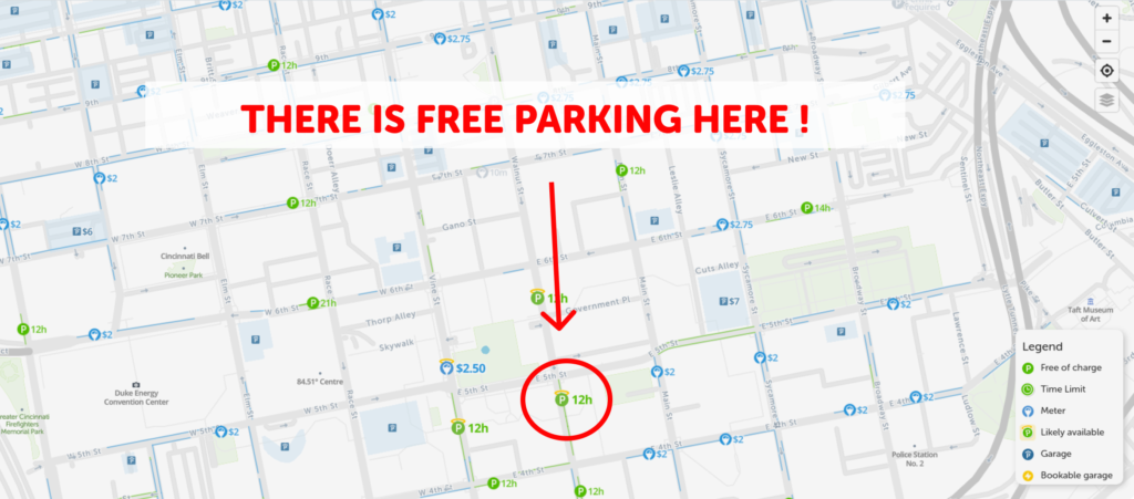 2024 Map of Free Parking in Cincinnati - SpotAngels