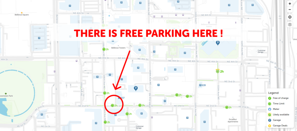 2024 Map Of Free Parking In Bellevue SpotAngels   Bellevue Wa Free Parking 1024x451 