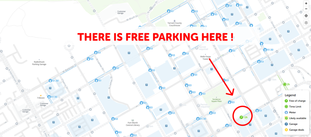 2024 Map of Free Parking in Fort Worth - SpotAngels