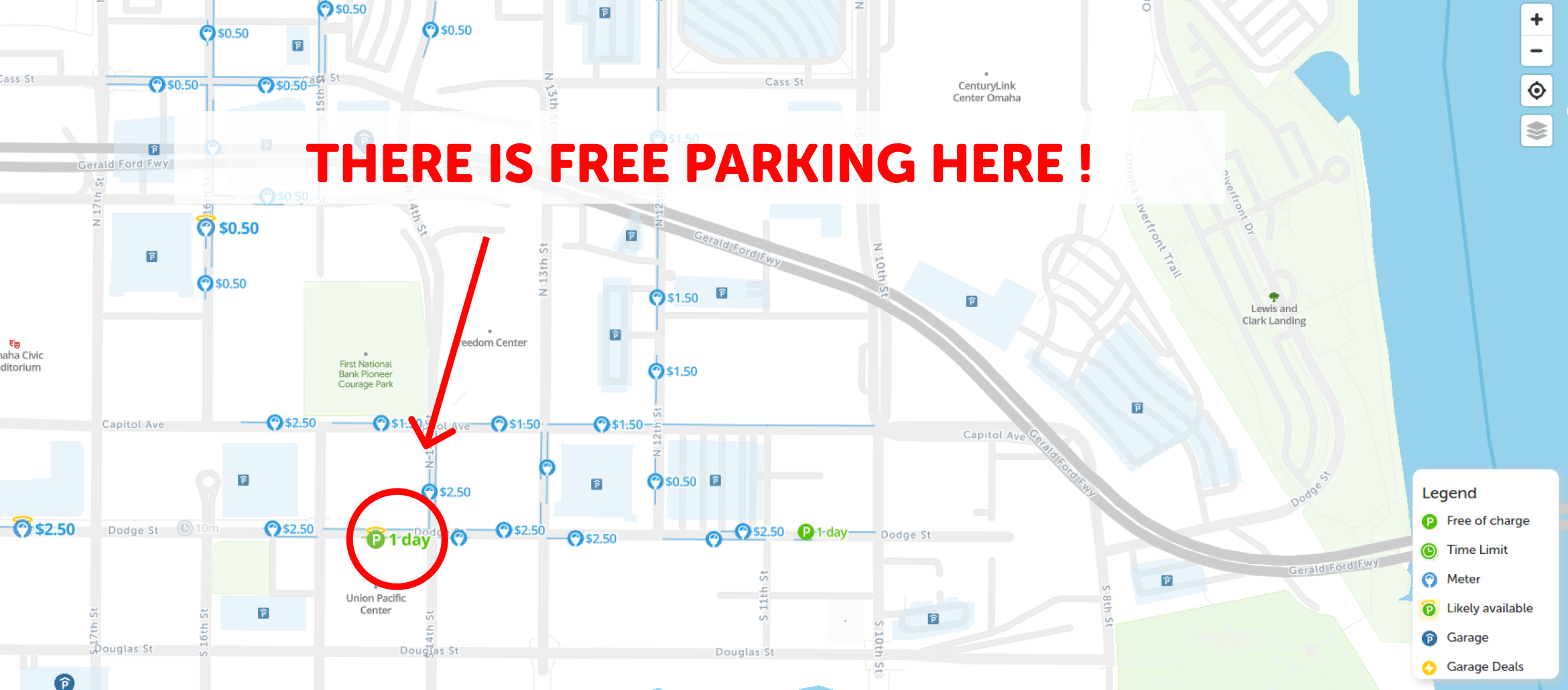 2024 Map Of Free Parking In Omaha SpotAngels