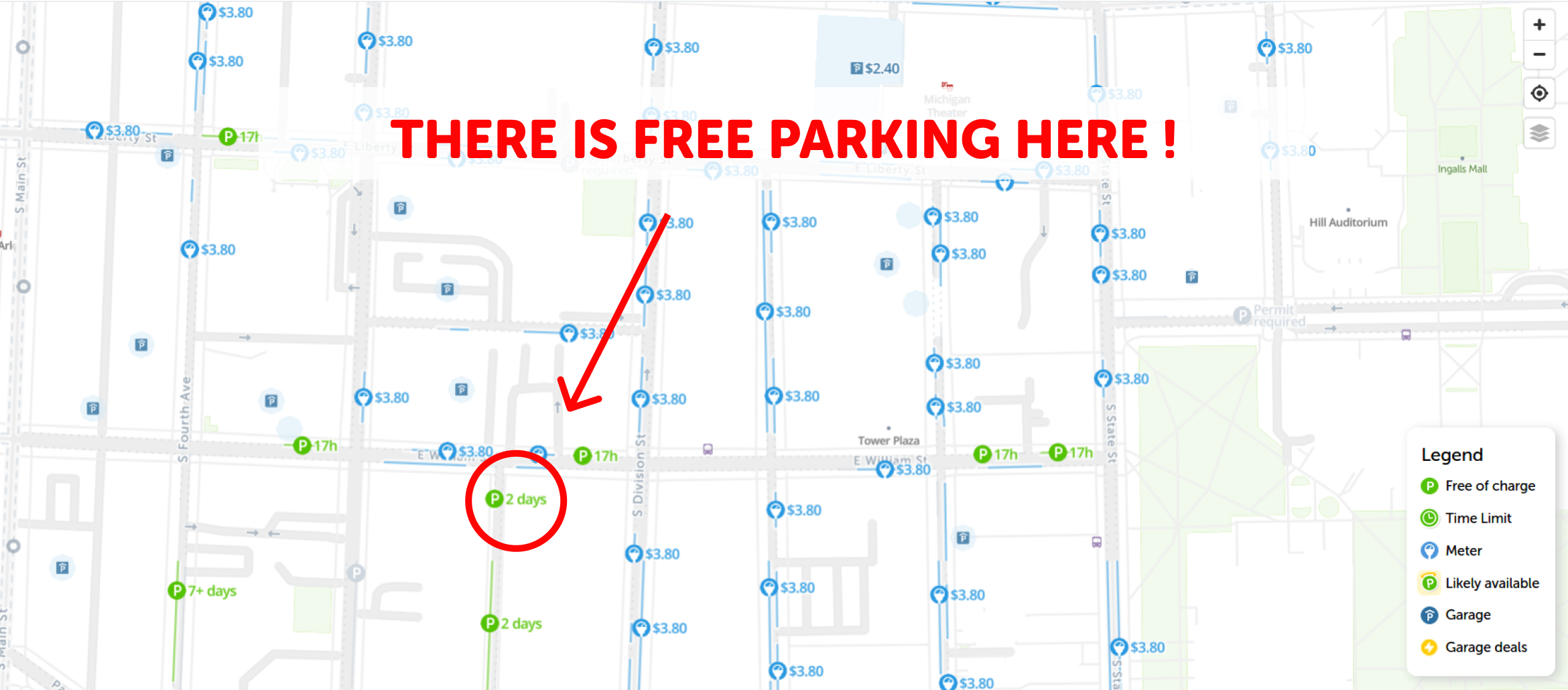 2024 Map Of Free Parking In Ann Arbor SpotAngels