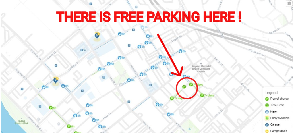 2024 Map of Free Parking in Downtown Charleston WV - SpotAngels