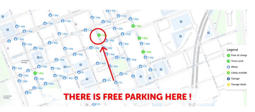 2023 Map of Free Parking in Tampa Downtown - SpotAngels